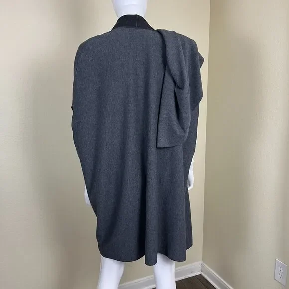 Zara Women Size M Gray Asymmetric Wool Cape Poncho Wrap Kimono Modern Minimalist - Picture 4 of 15